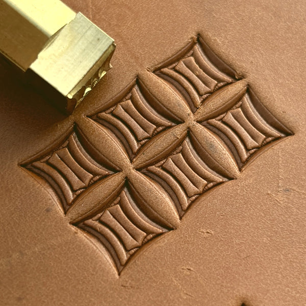 Curved Lines Geometric leather stamp LT218 — brass stamping tool with imprint on natural veg-tan leather