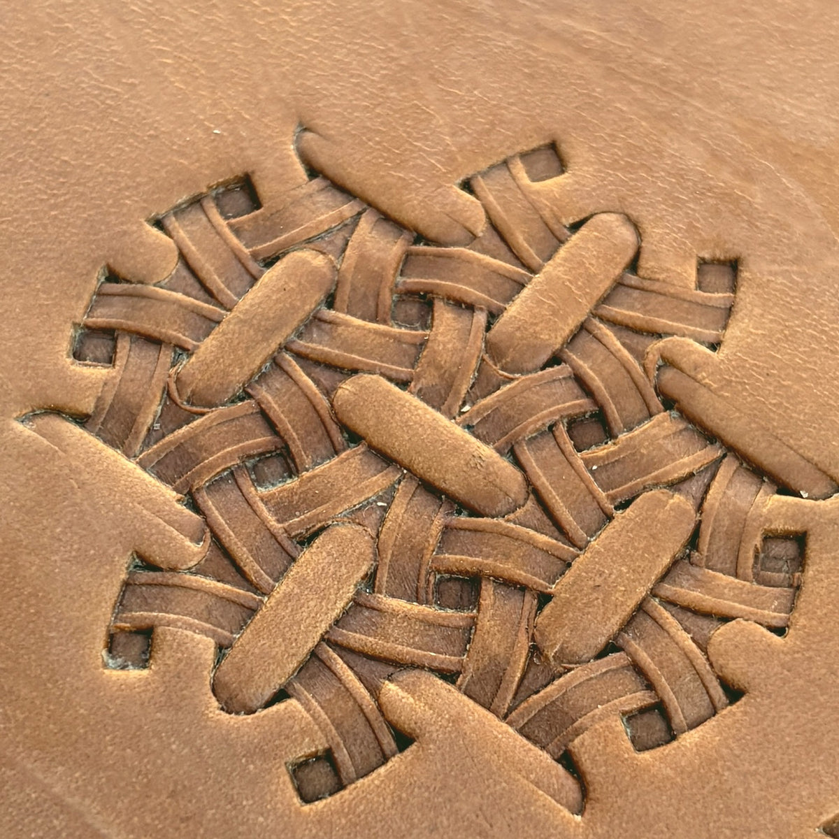 Interlaced Basket Weave leather stamp LT219 — pattern imprint on veg-tan leather