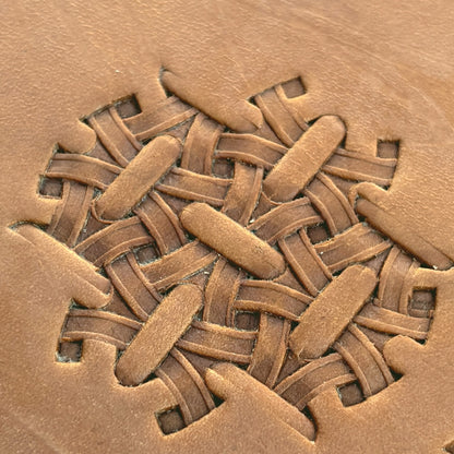 Interlaced Basket Weave leather stamp LT219 — pattern imprint on veg-tan leather