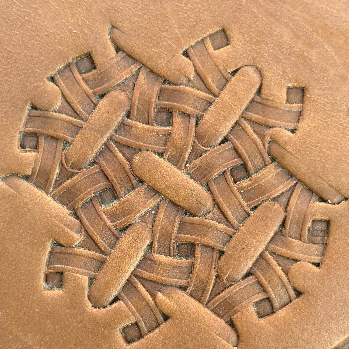 Interlaced Basket Weave leather stamp LT219 — pattern imprint on veg-tan leather