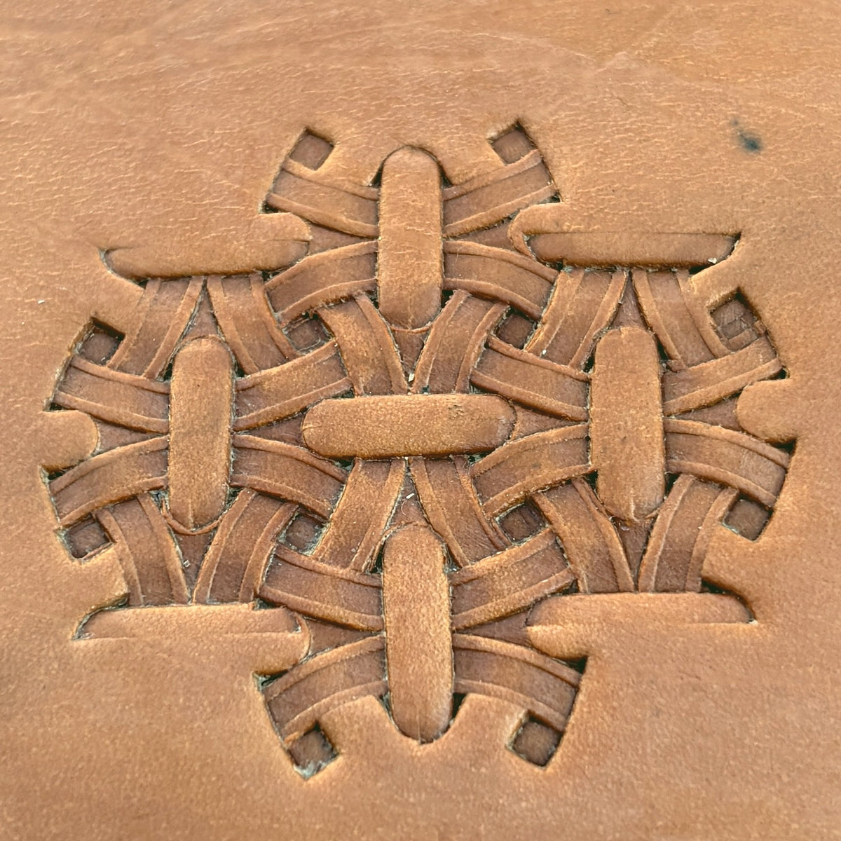 Interlaced Basket Weave leather stamp LT219 — pattern imprint on veg-tan leather