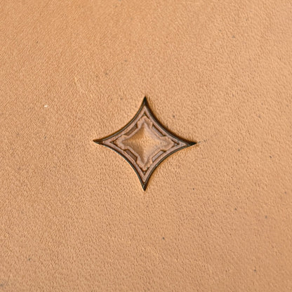 Geometric leather stamp LT220 — single impression on veg-tan leather
