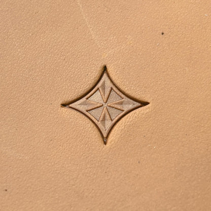 Star Tile Geometric leather stamp LT221 — single impression on veg-tan leather