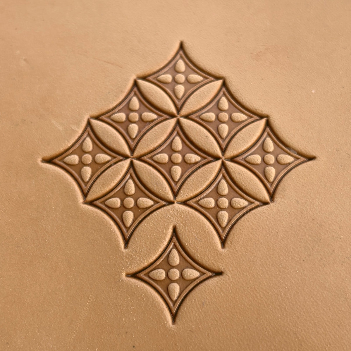 Geometric leather stamp LT222 — pattern imprint on veg-tan leather