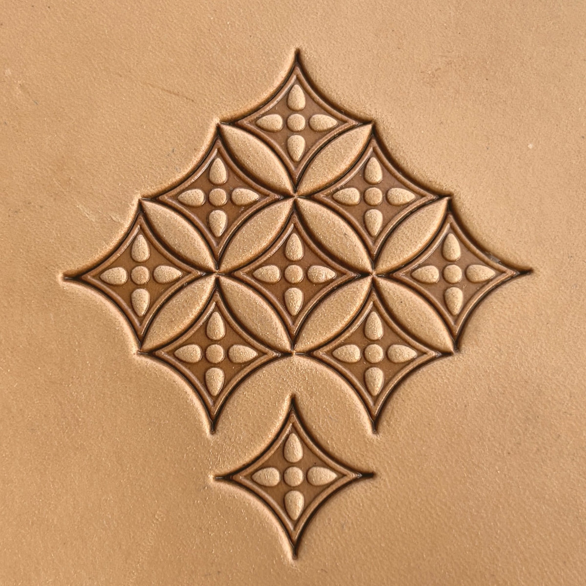 Geometric leather stamp LT222 — pattern imprint on veg-tan leather