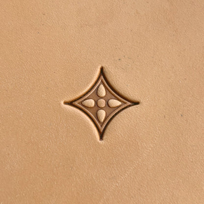 Geometric leather stamp LT222 — single impression on veg-tan leather