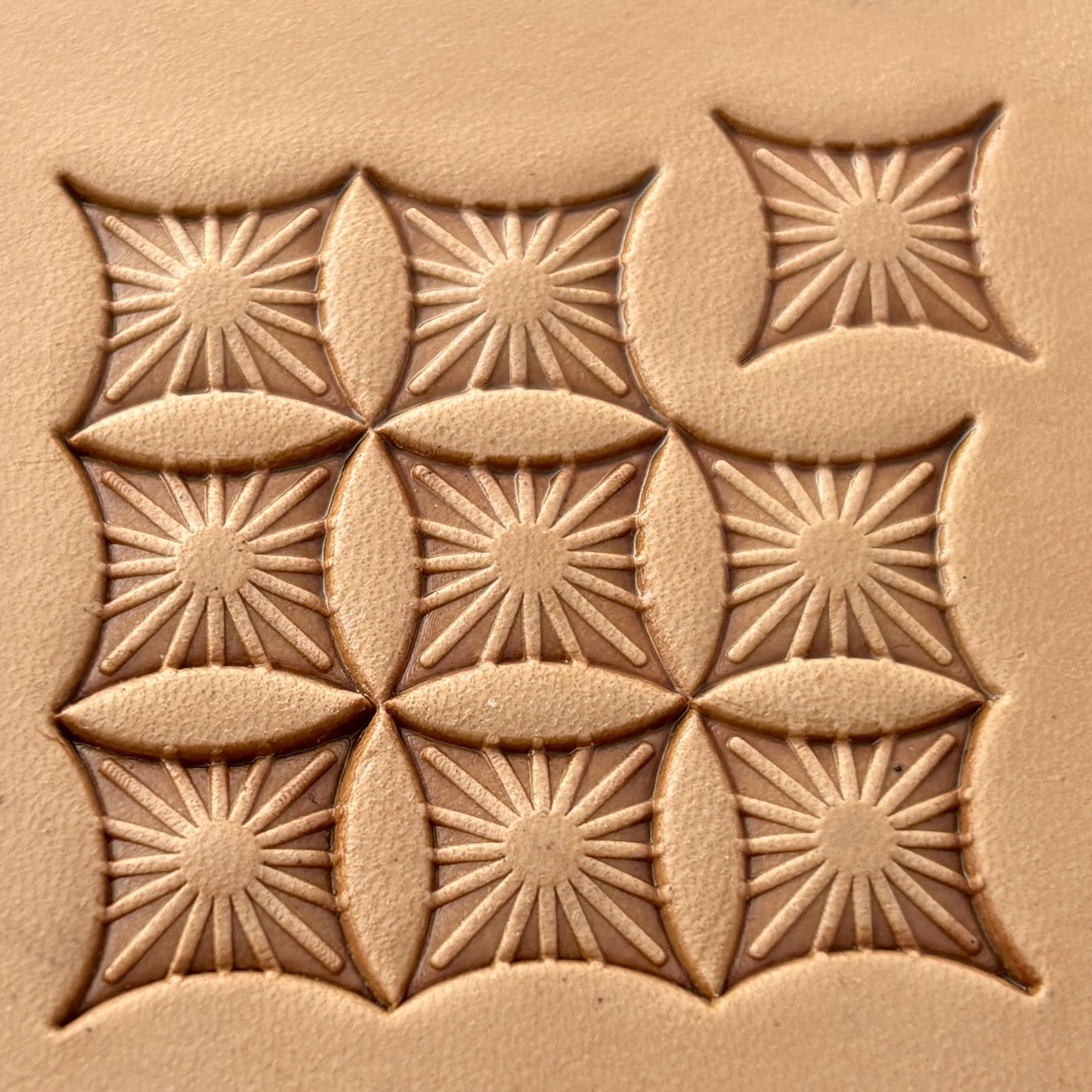 Starburst Geometric leather stamp LT223 — pattern imprint on veg-tan leather