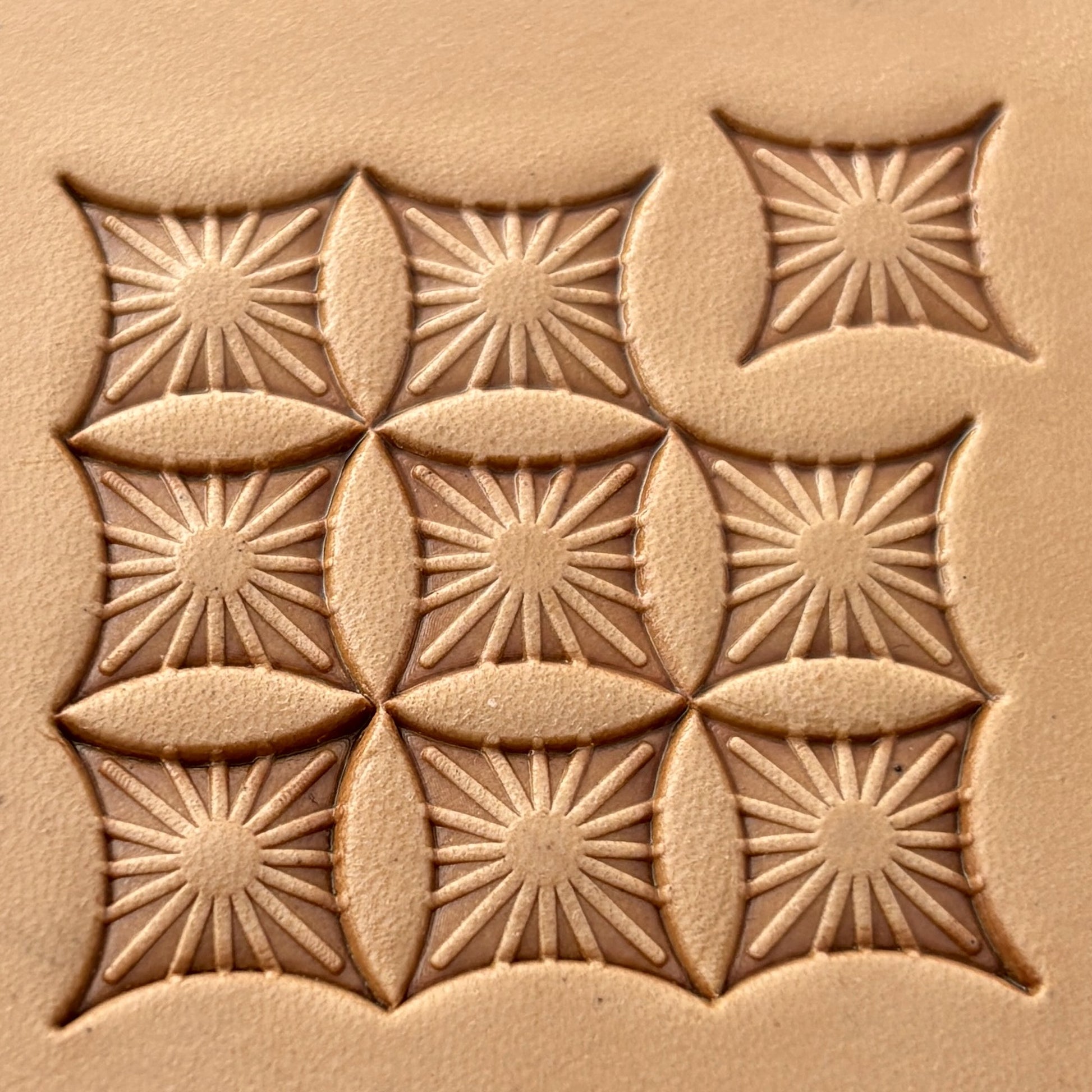 Starburst Geometric leather stamp LT223 — pattern imprint on veg-tan leather
