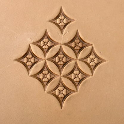 Floral Tiles Geometric leather stamp LT224 — pattern imprint on veg-tan leather