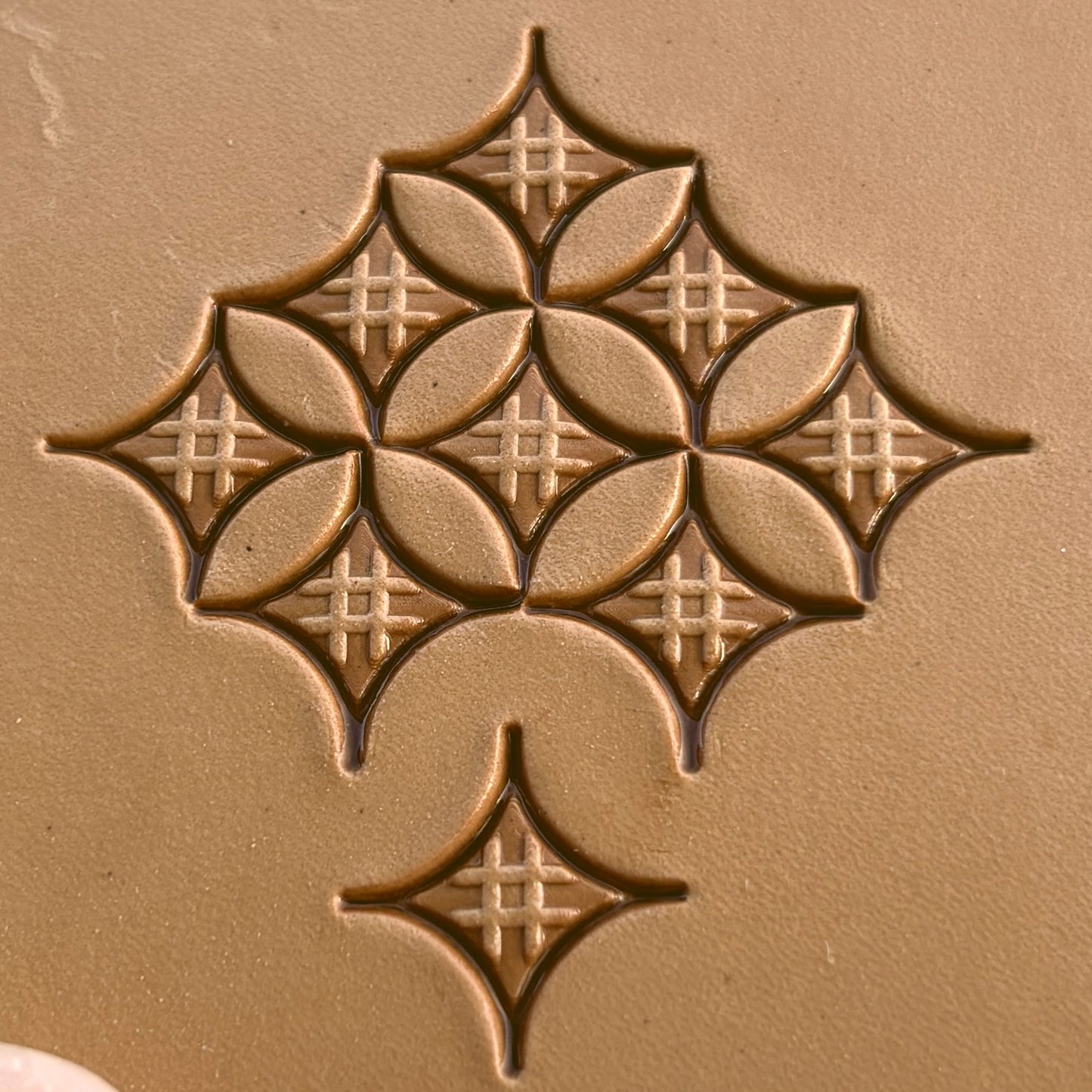 Geometric leather stamp LT226 — pattern imprint on veg-tan leather