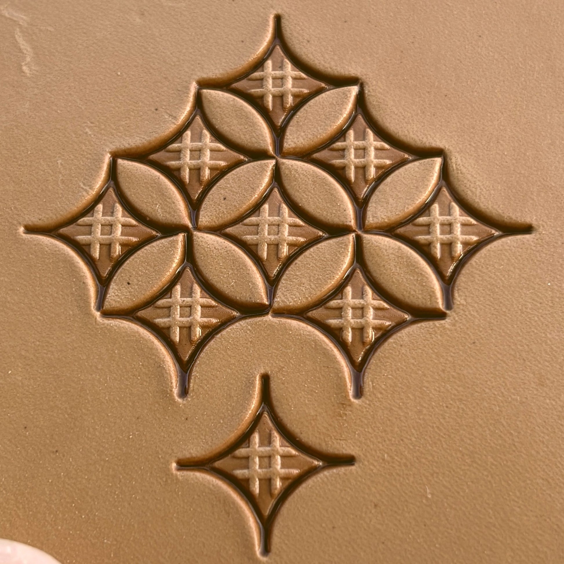 Geometric leather stamp LT226 — pattern imprint on veg-tan leather