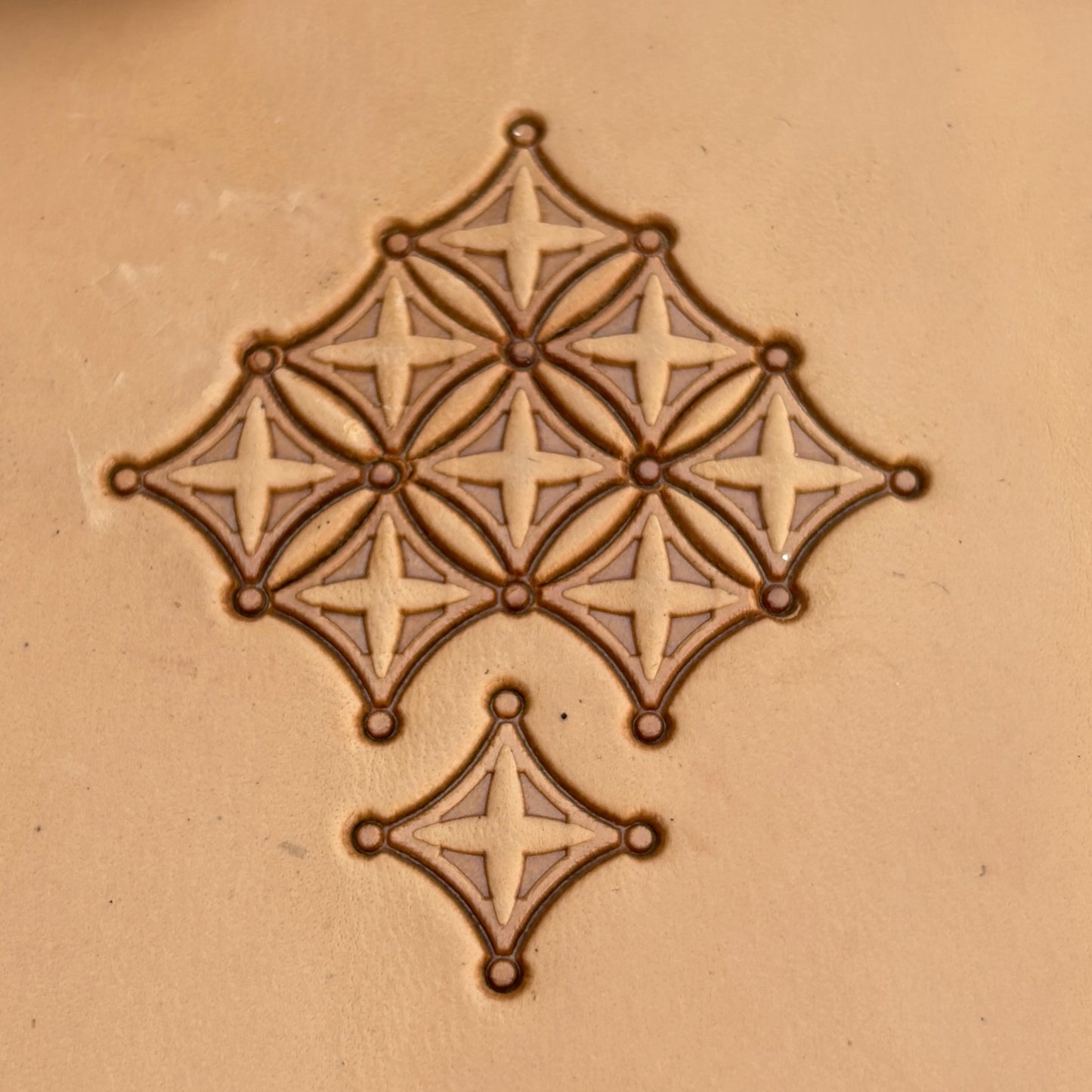 Geometric leather stamp LT228 — pattern imprint on veg-tan leather
