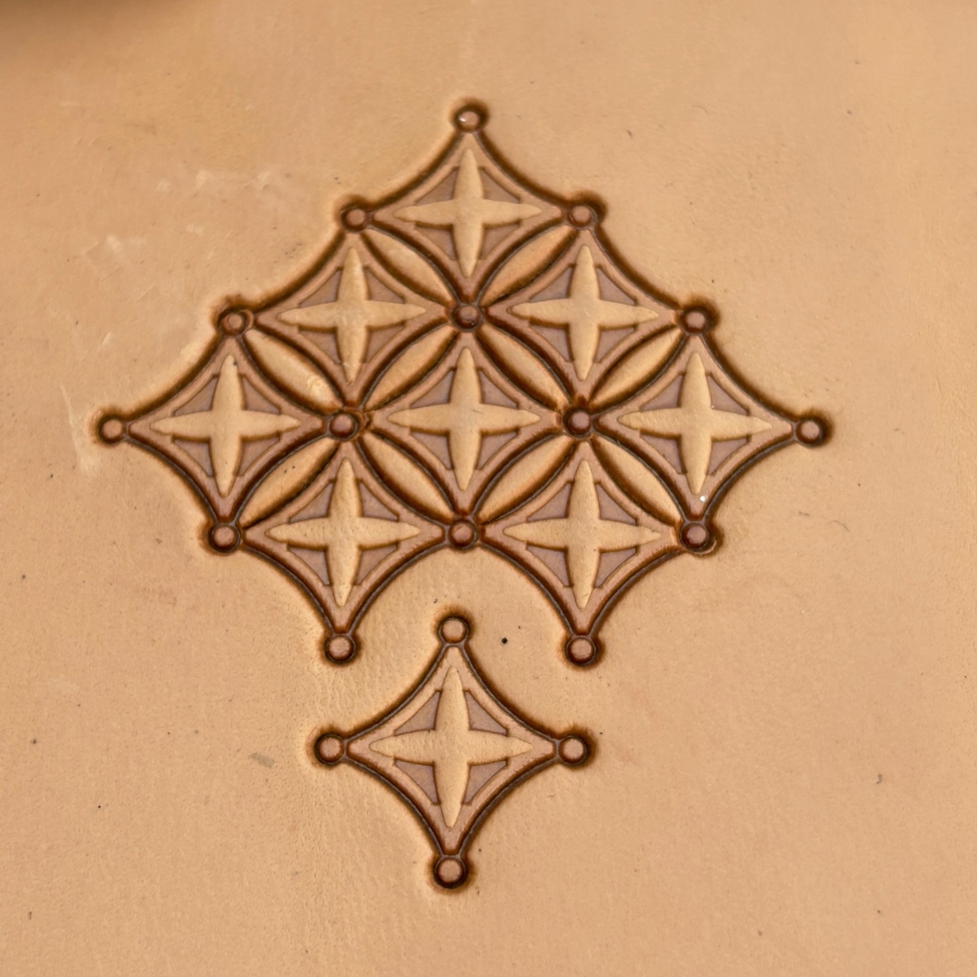 Geometric leather stamp LT228 — pattern imprint on veg-tan leather