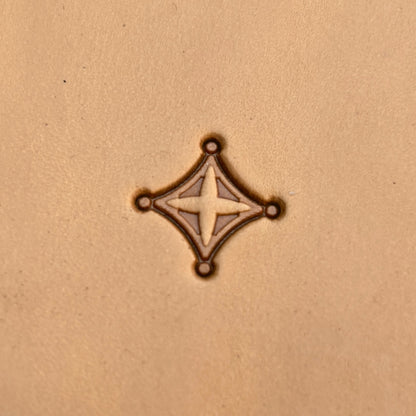 Geometric leather stamp LT228 — single impression on veg-tan leather