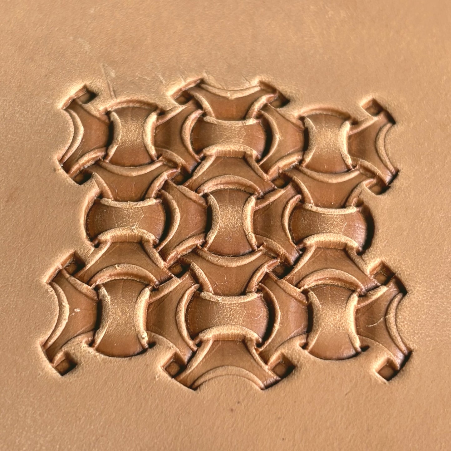 Basket Weave leather stamp LT230 — pattern imprint on veg-tan leather