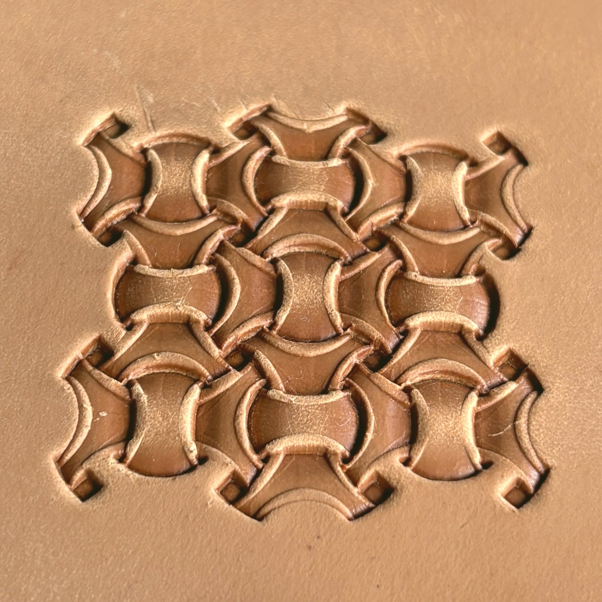 Basket Weave leather stamp LT230 — pattern imprint on veg-tan leather