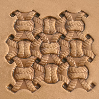 Basket Weave leather stamp LT231 — imprint on natural veg-tan leather