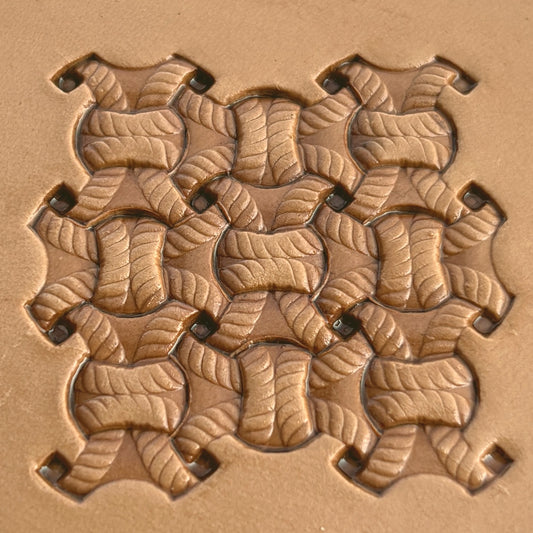 Basket Weave leather stamp LT231 — imprint on natural veg-tan leather