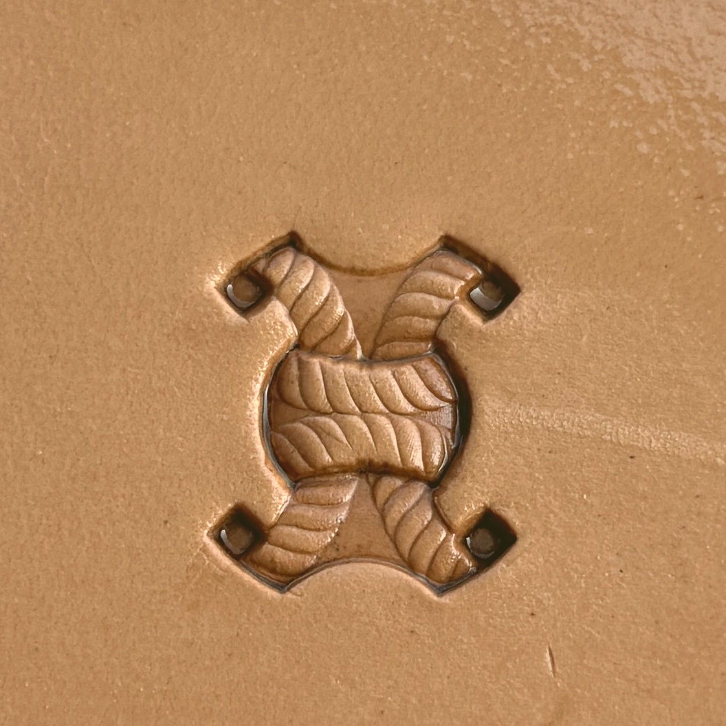 Basket Weave leather stamp LT231 — single impression on veg-tan leather