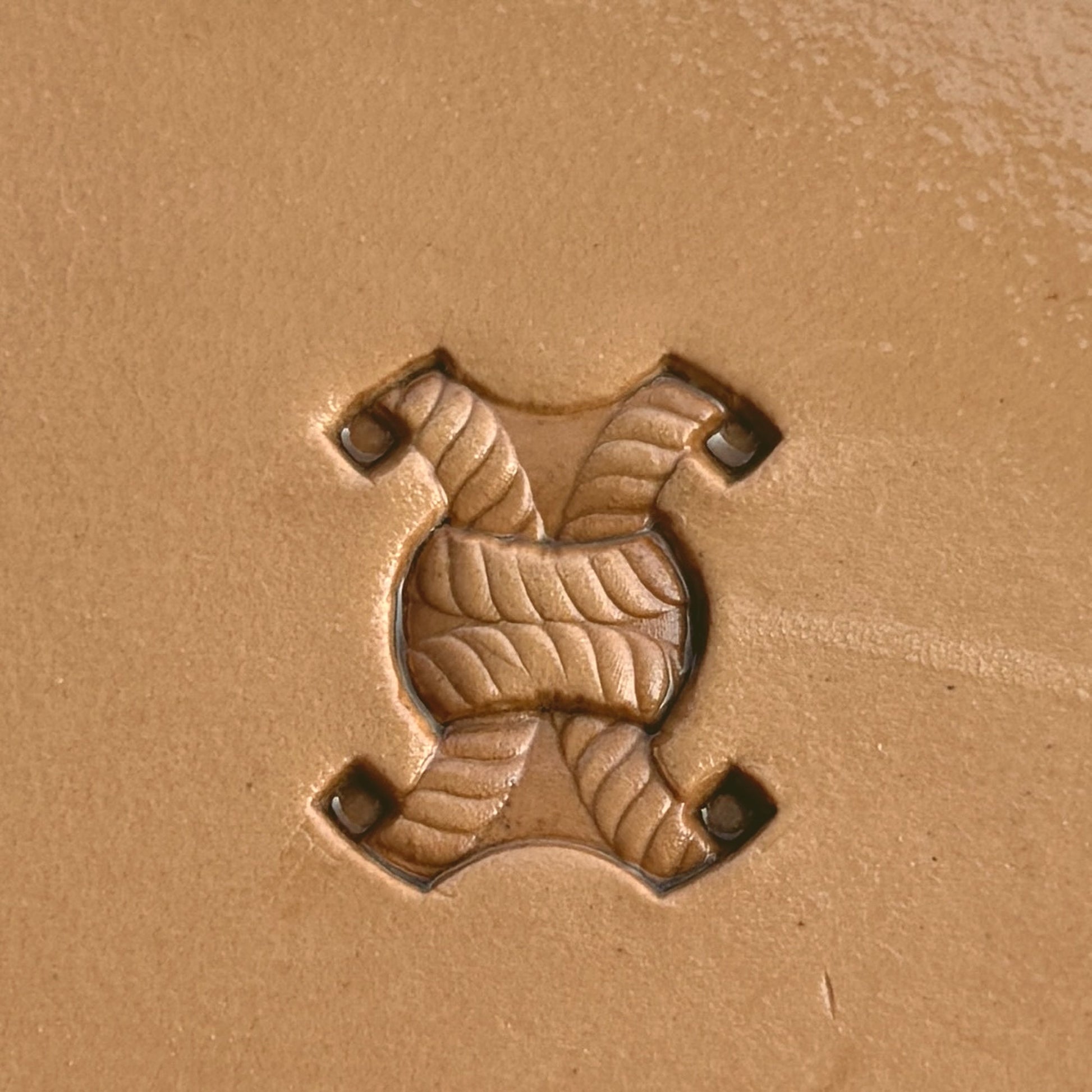 Basket Weave leather stamp LT231 — single impression on veg-tan leather