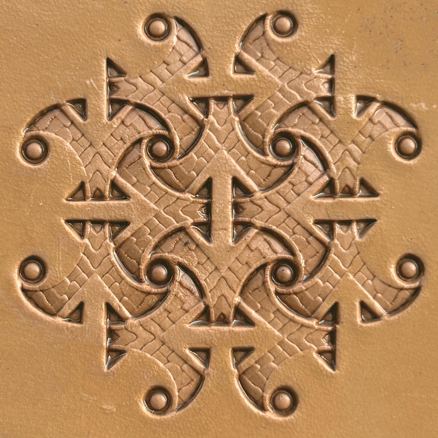 Abstract Scrollwork Motif leather stamp LT232 — imprint on natural veg-tan leather
