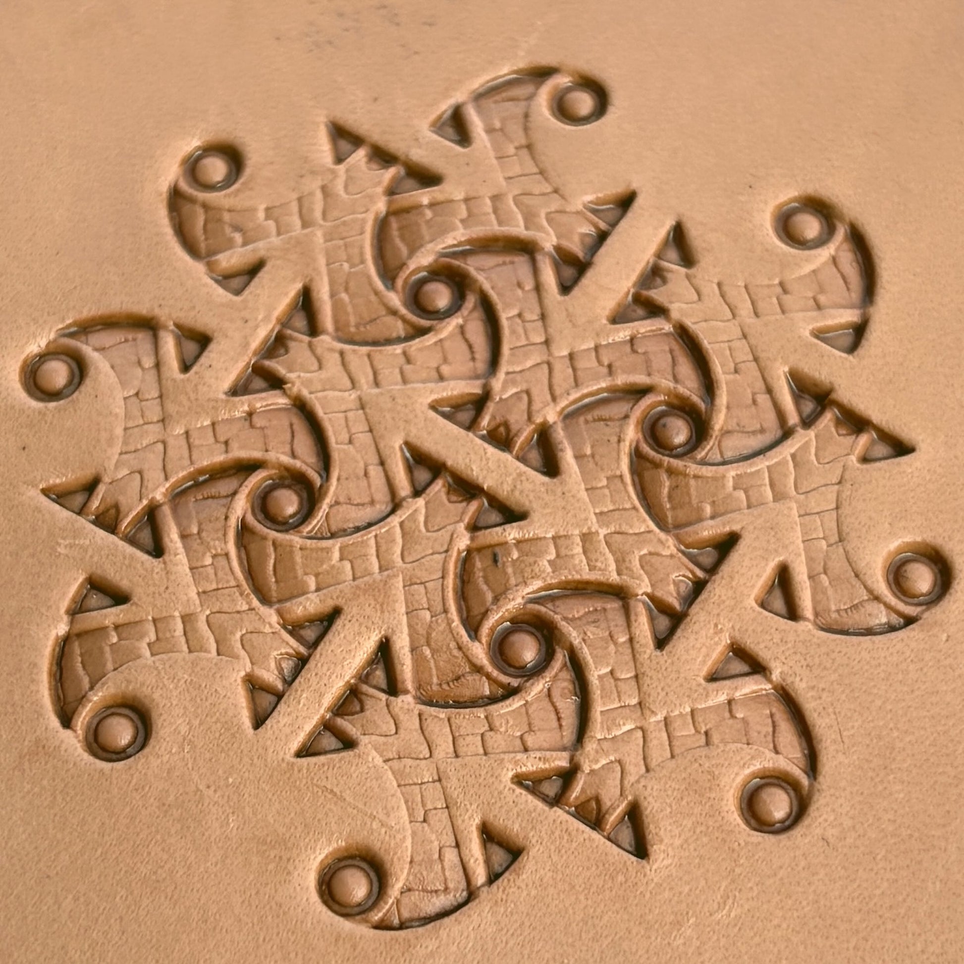 Abstract Scrollwork Motif leather stamp LT232 — single impression on veg-tan leather