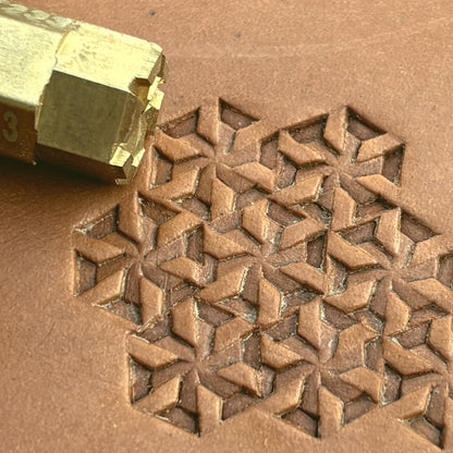 3D Cubes Geometric leather stamp LT233 — brass stamping tool with imprint on natural veg-tan leather