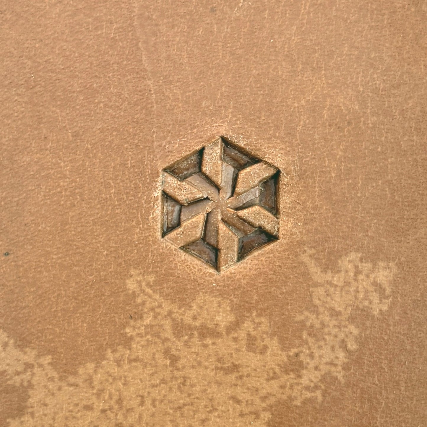 3D Cubes Geometric leather stamp LT233 — single impression on veg-tan leather