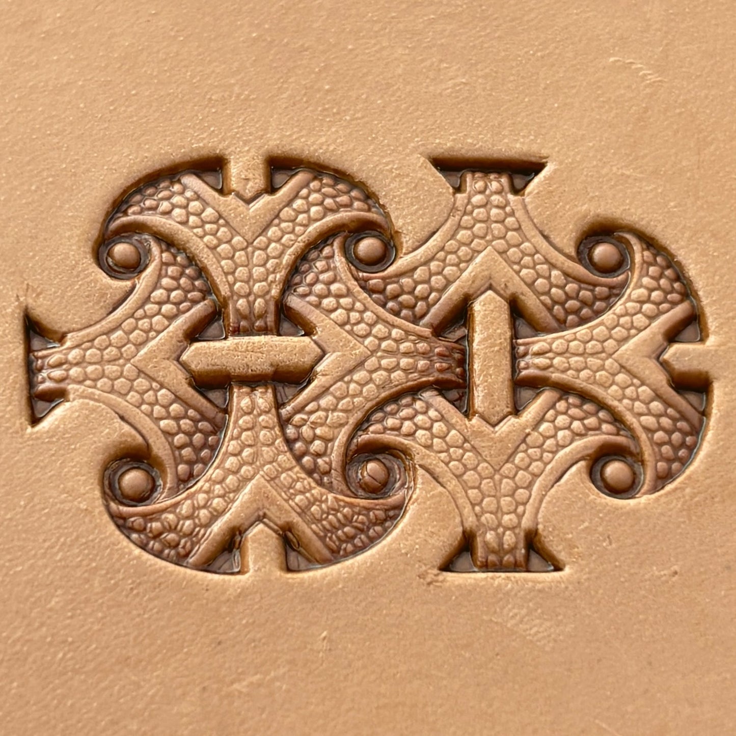 Celtic Cross Knot leather stamp LT234 — pattern imprint on veg-tan leather