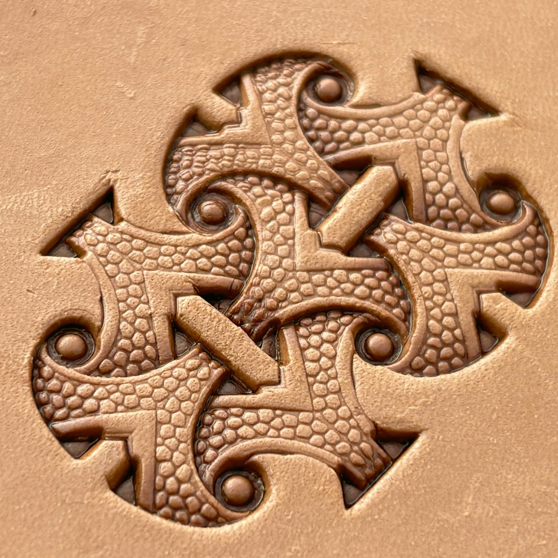 Celtic Cross Knot leather stamp LT234 — pattern imprint on veg-tan leather
