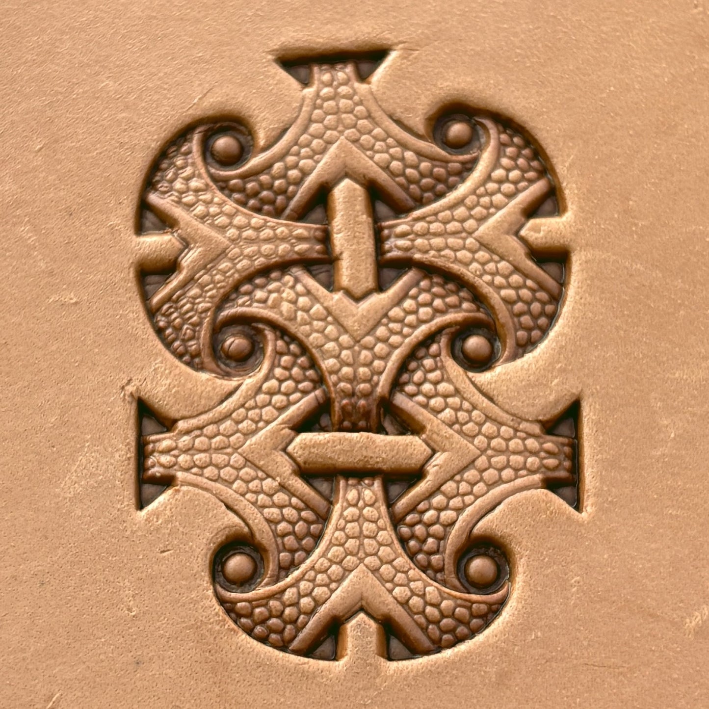Celtic Cross Knot leather stamp LT234 — pattern imprint on veg-tan leather