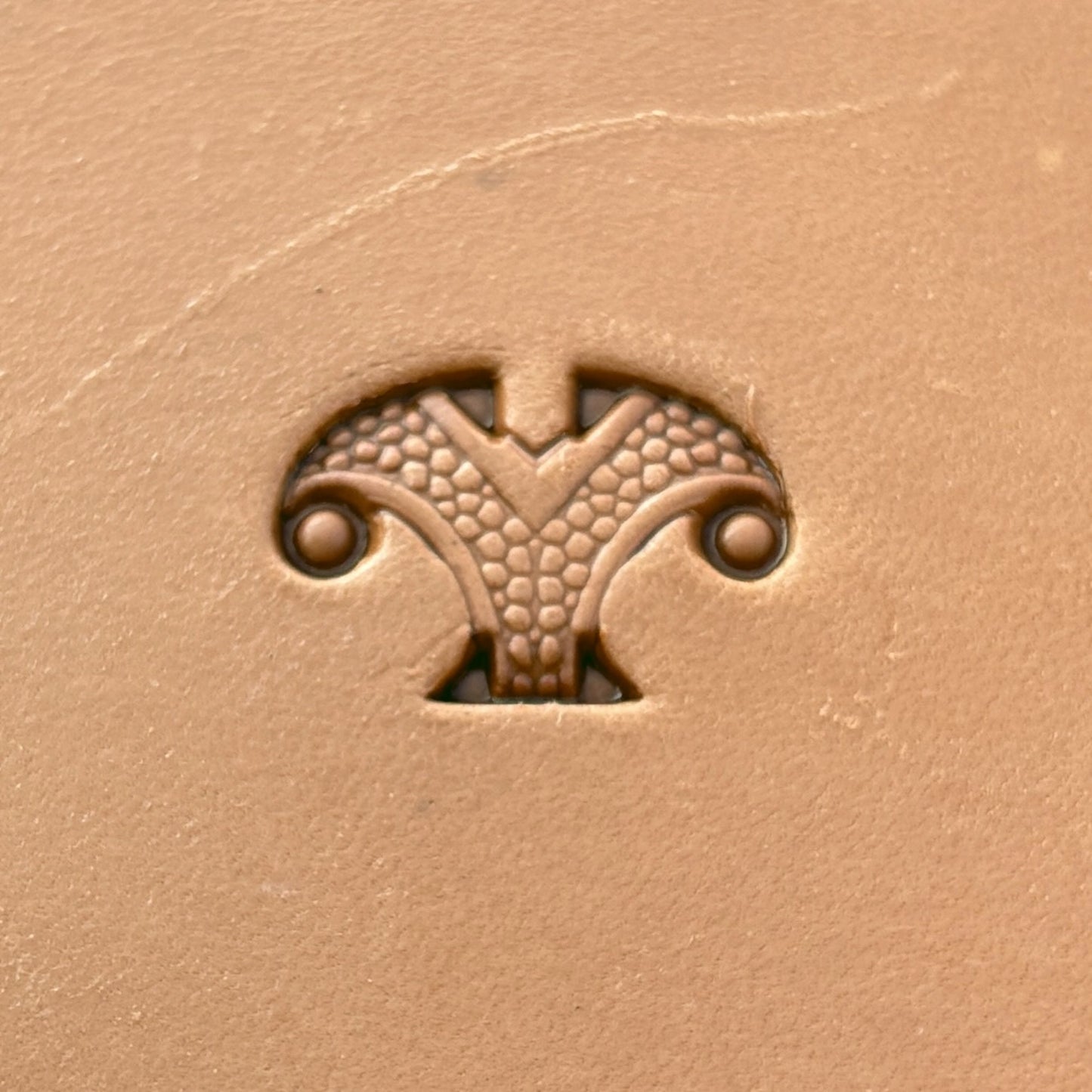 Celtic Cross Knot leather stamp LT234 — single impression on veg-tan leather
