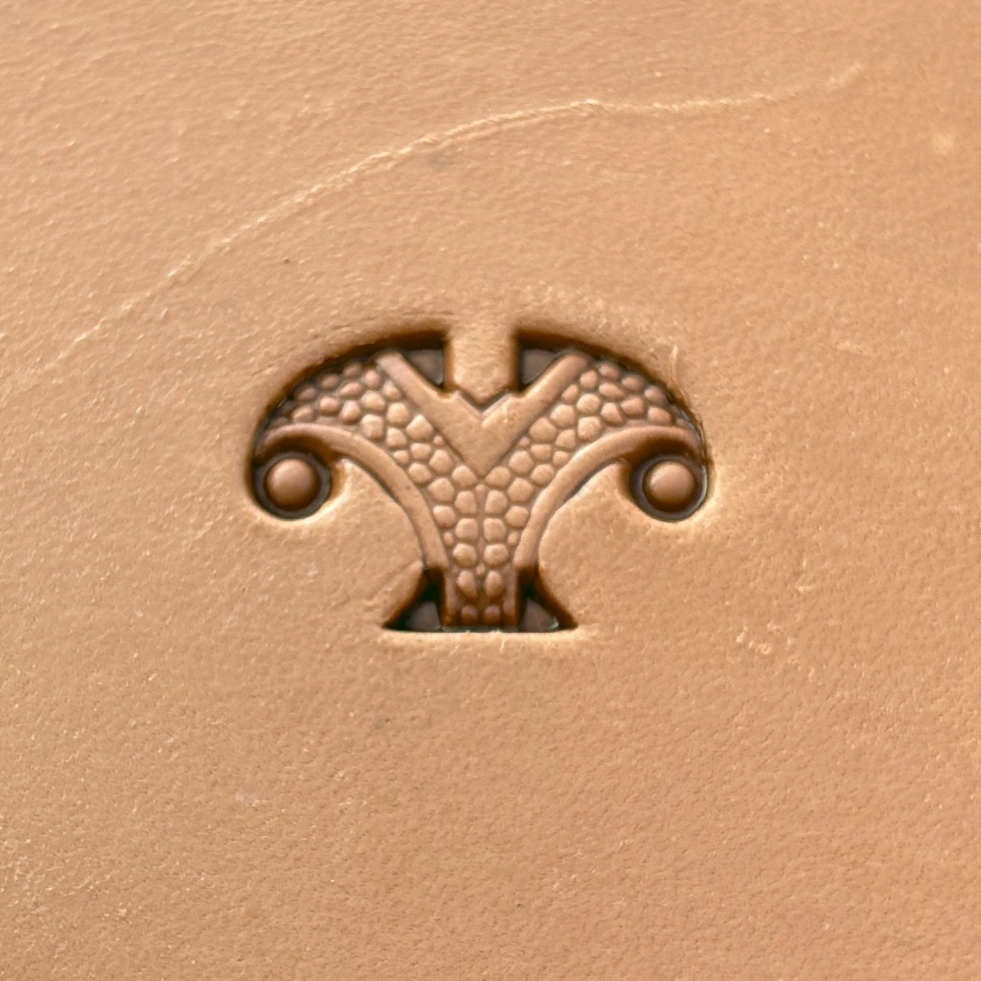 Celtic Cross Knot leather stamp LT234 — single impression on veg-tan leather