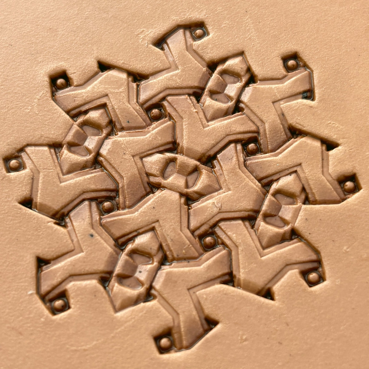 Snowflake Style Geometric leather stamp LT236 — single impression on veg-tan leather