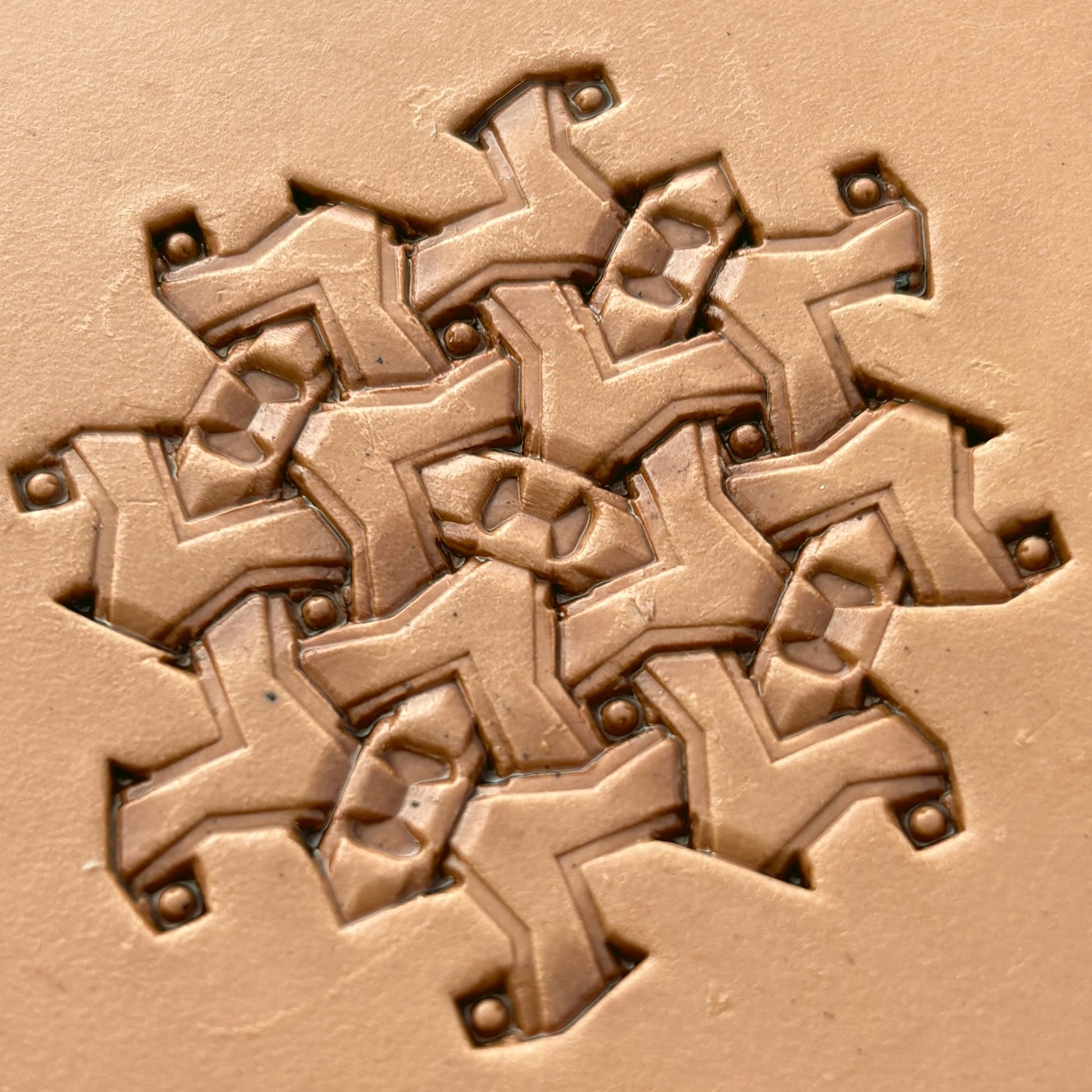 Snowflake Style Geometric leather stamp LT236 — single impression on veg-tan leather