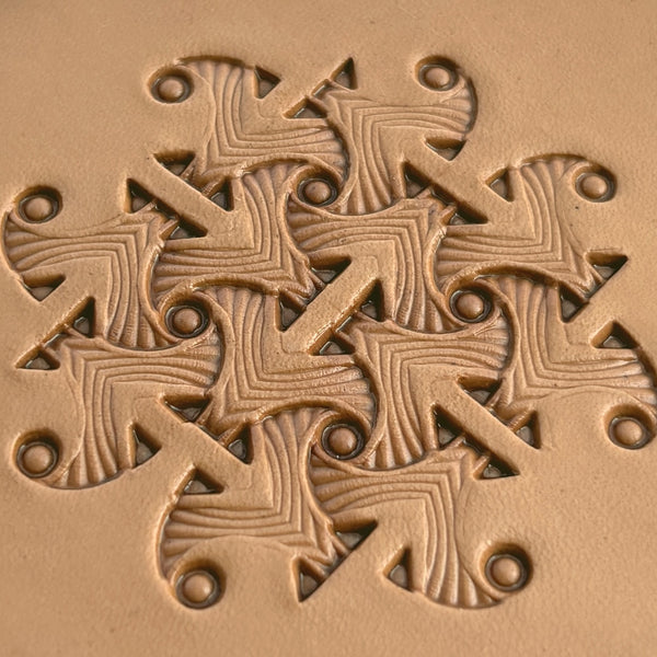 Geometric leather stamp LT237 — imprint on natural veg-tan leather