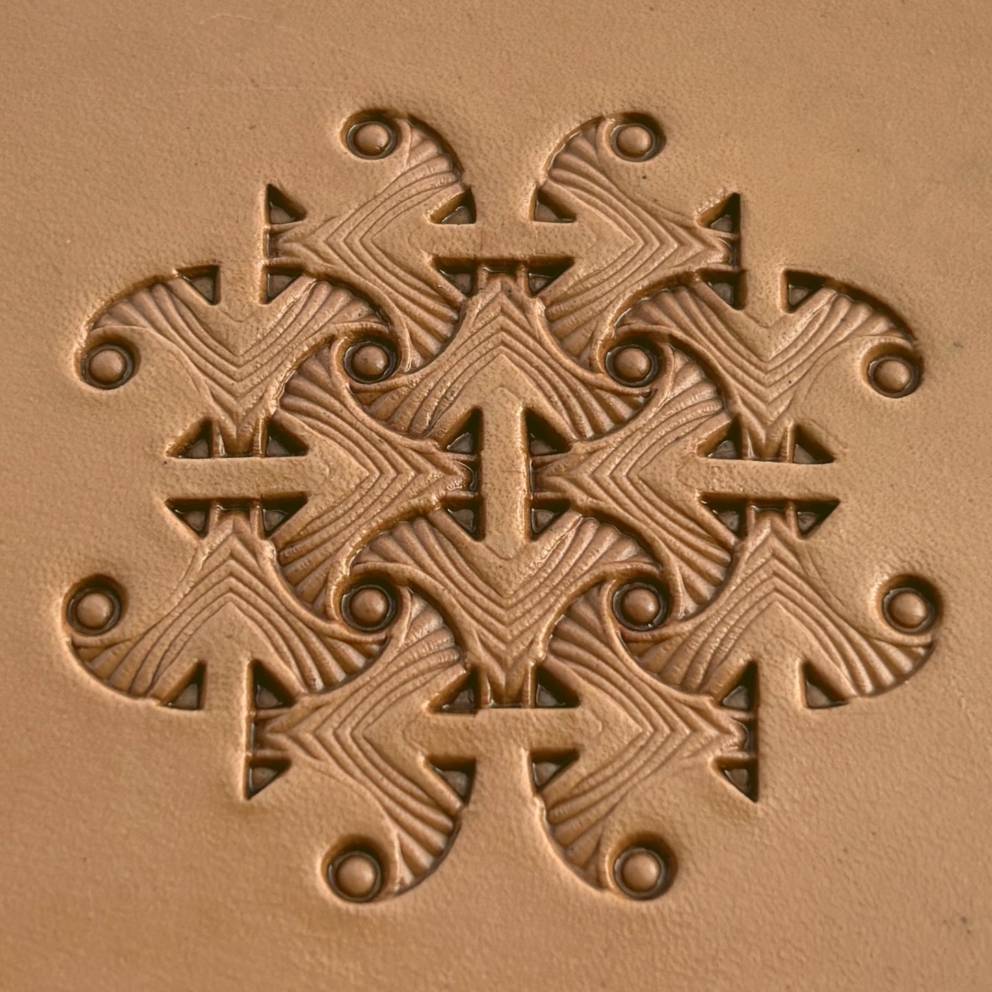 Geometric leather stamp LT237 — pattern imprint on veg-tan leather