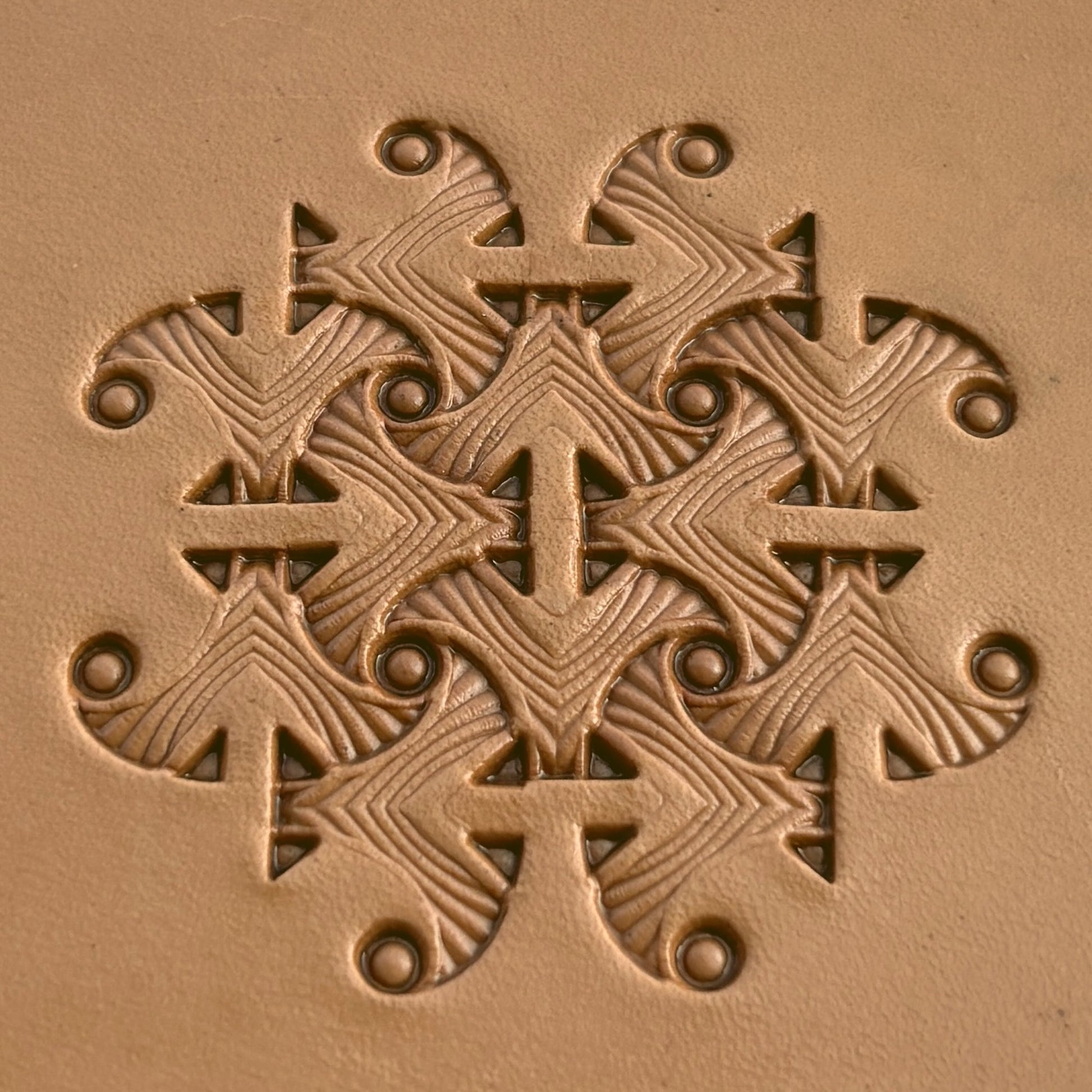 Geometric leather stamp LT237 — pattern imprint on veg-tan leather