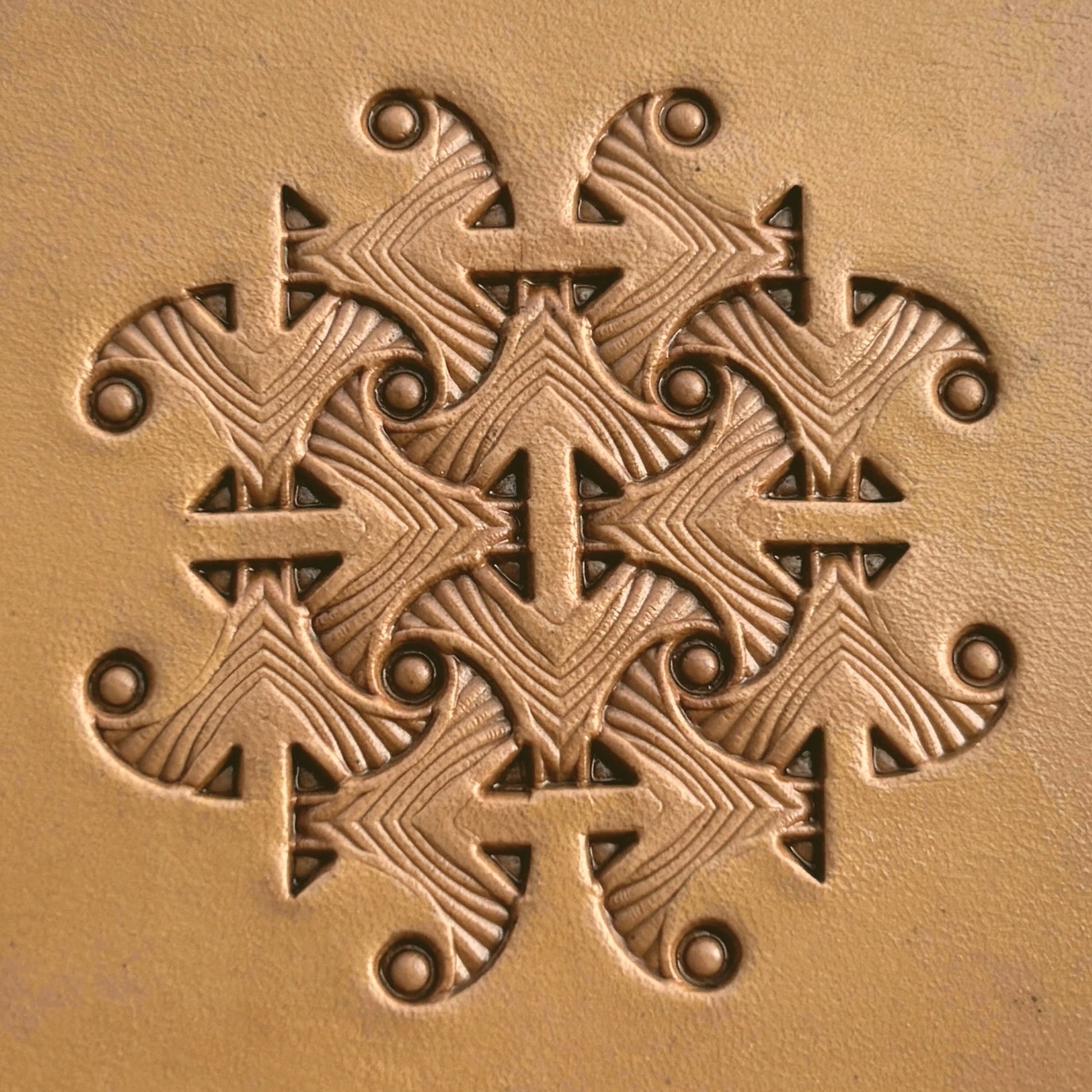 Geometric leather stamp LT237 — pattern imprint on veg-tan leather