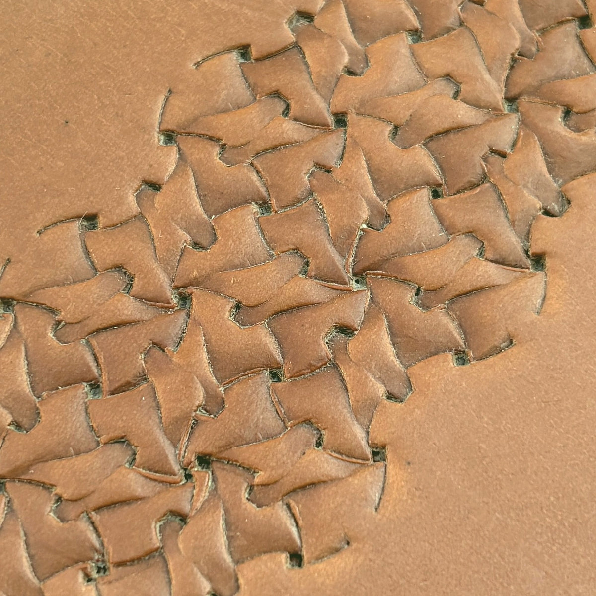 Interlocking Shapes Geometric leather stamp LT240 — pattern imprint on veg-tan leather