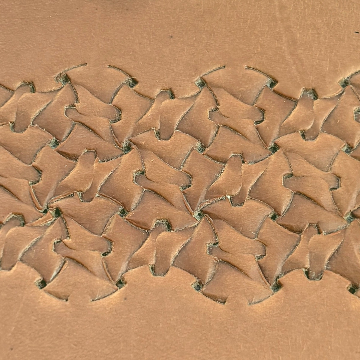 Interlocking Shapes Geometric leather stamp LT240 — pattern imprint on veg-tan leather