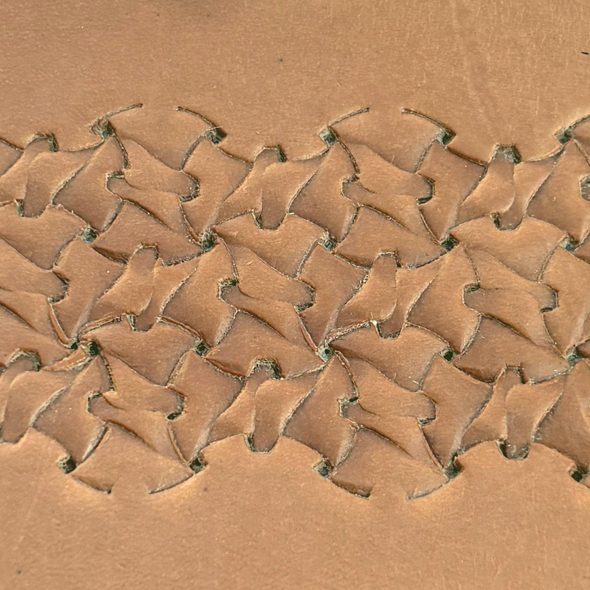 Interlocking Shapes Geometric leather stamp LT240 — pattern imprint on veg-tan leather