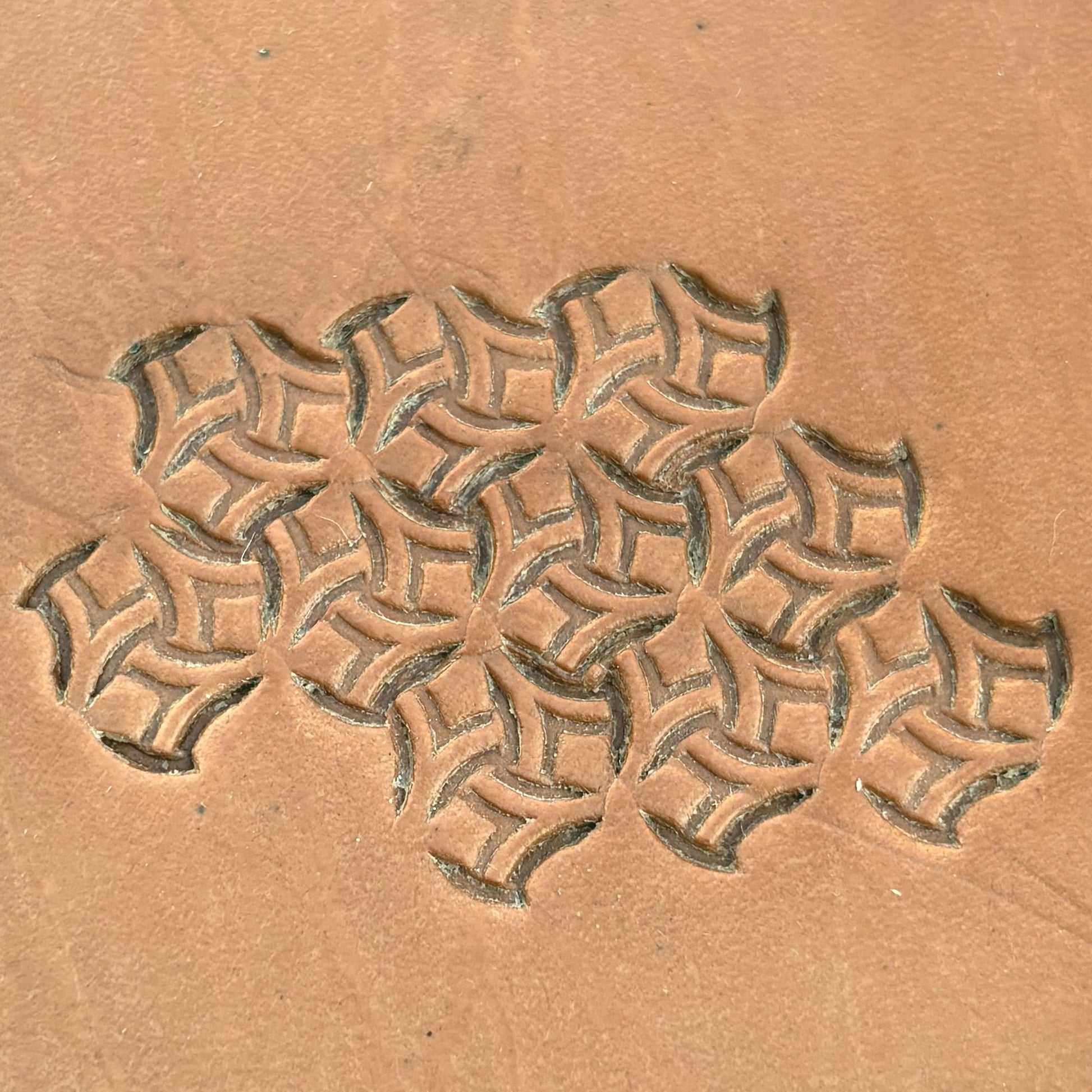 Interlock Shape Geometric leather stamp LT241 — pattern imprint on veg-tan leather