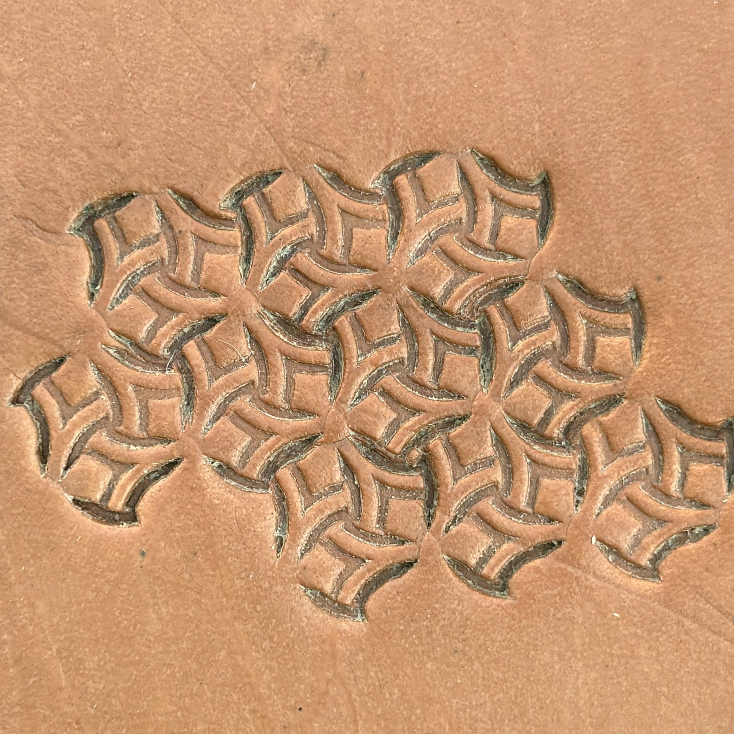 Interlock Shape Geometric leather stamp LT241 — pattern imprint on veg-tan leather