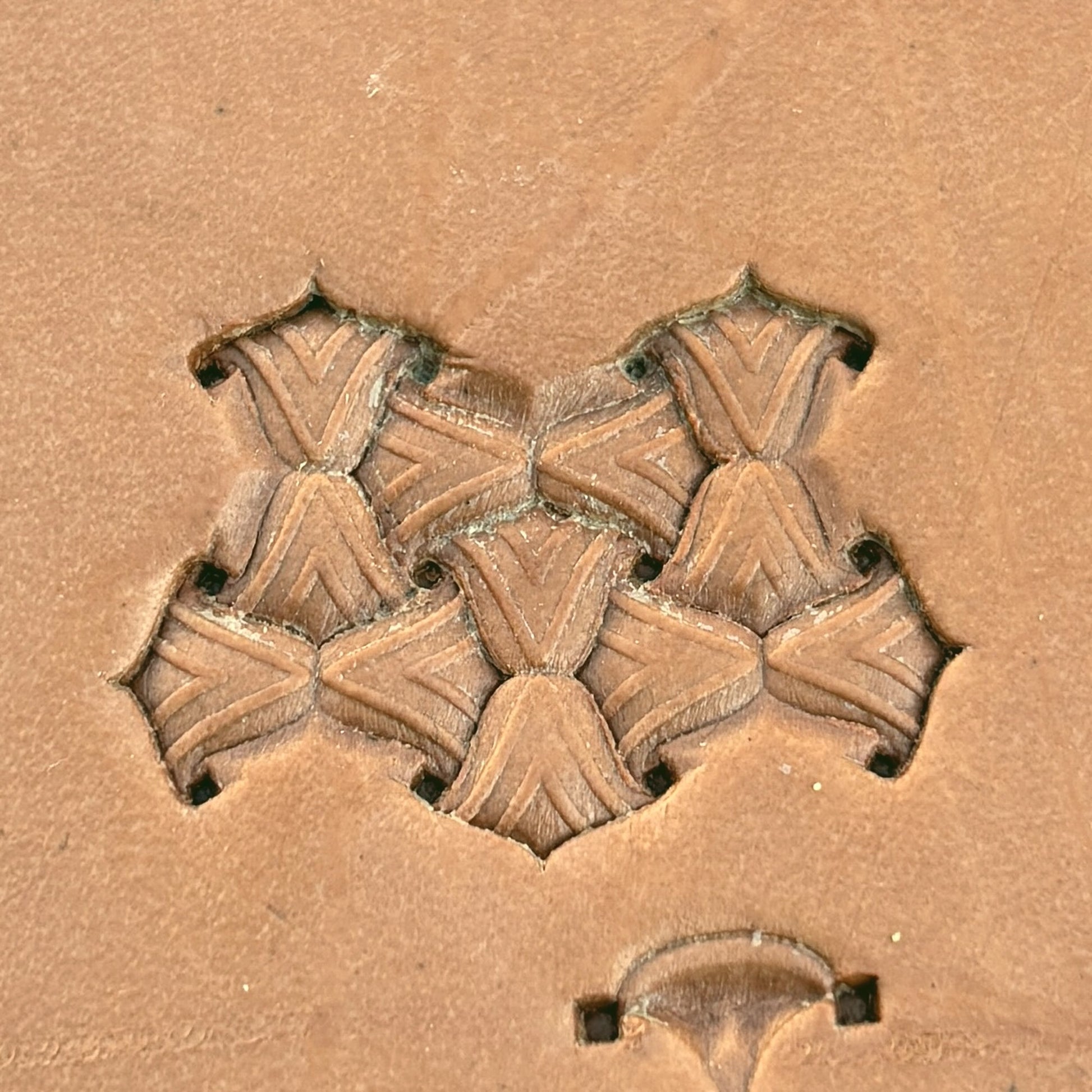 Motif Geometric leather stamp LT242 — pattern imprint on veg-tan leather