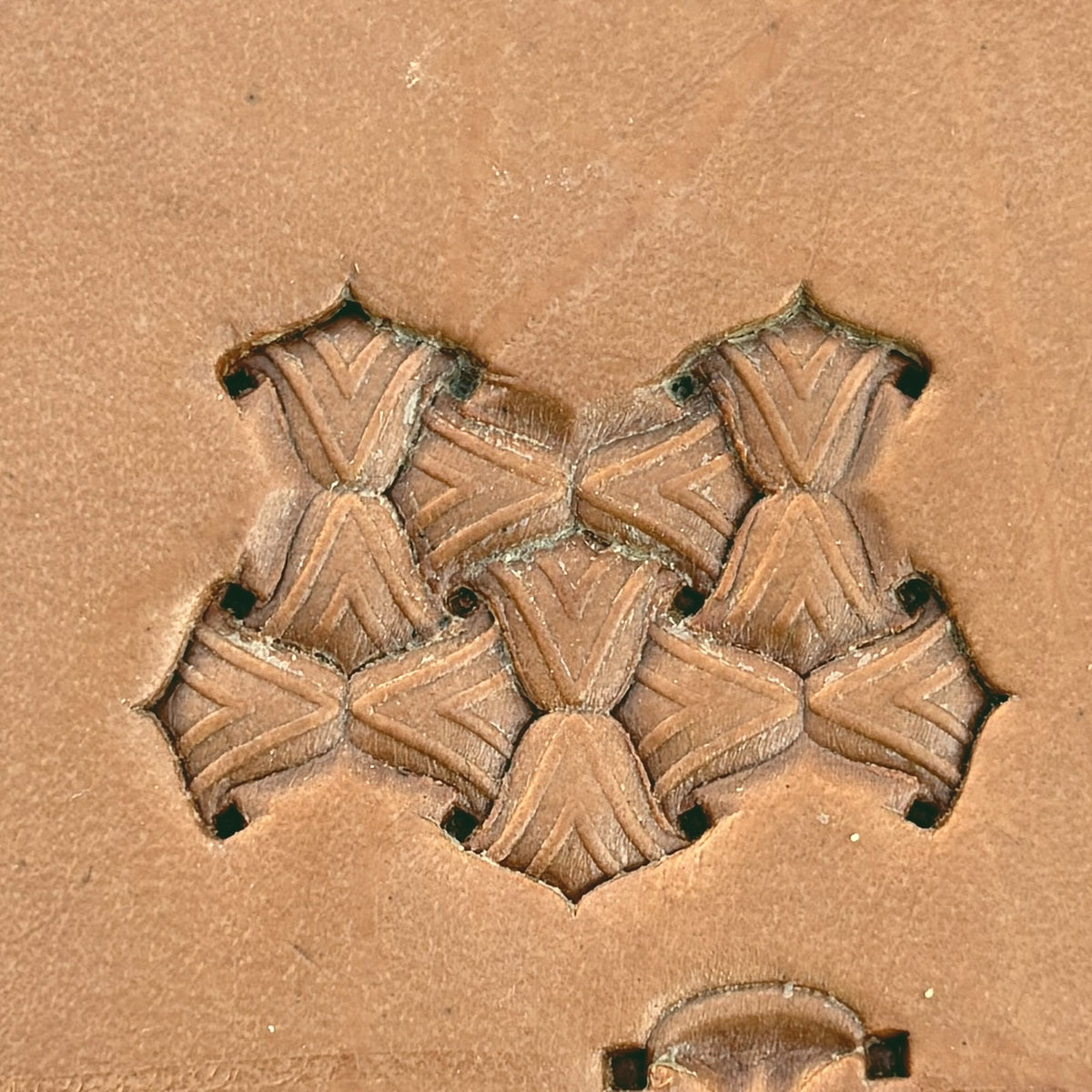 Motif Geometric leather stamp LT242 — pattern imprint on veg-tan leather