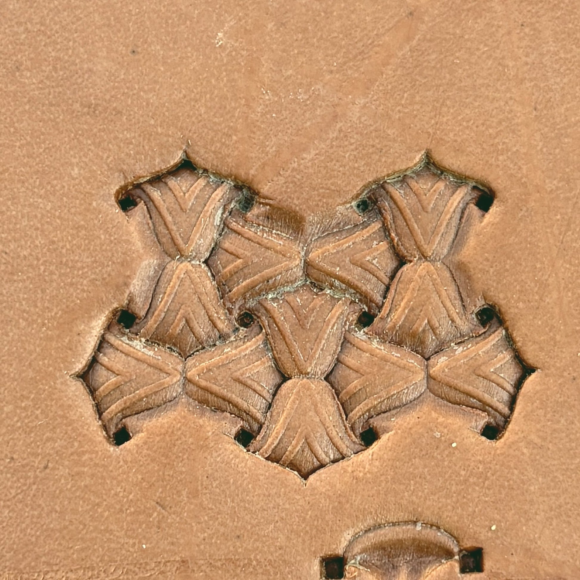 Motif Geometric leather stamp LT242 — pattern imprint on veg-tan leather