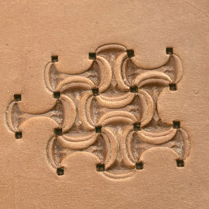 Interlocking Crescents leather stamp LT244 — pattern imprint on veg-tan leather