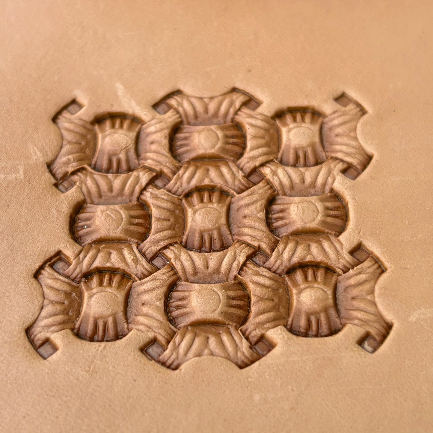 Honeycomb Style Basket Weave leather stamp LT245 — pattern imprint on veg-tan leather