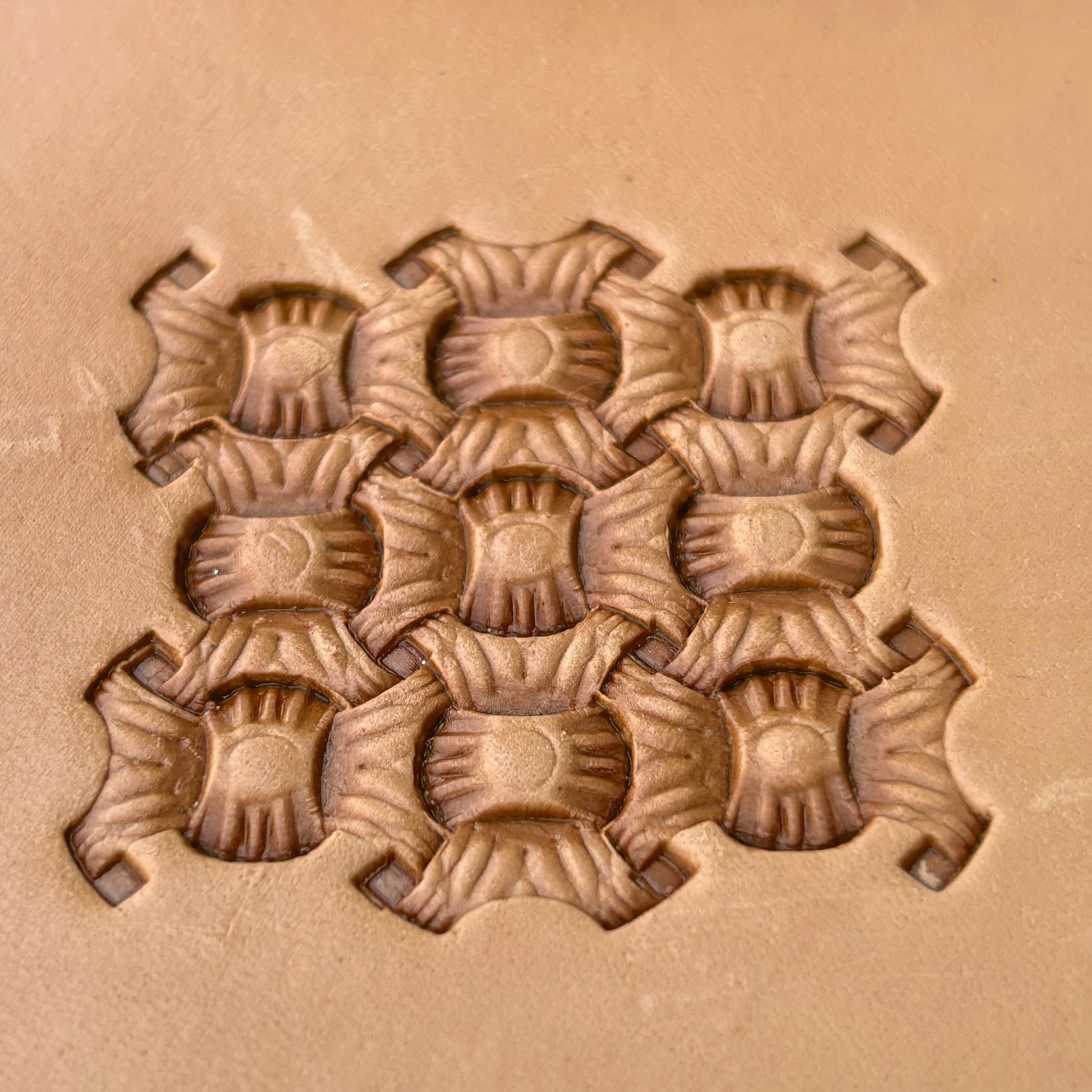 Honeycomb Style Basket Weave leather stamp LT245 — pattern imprint on veg-tan leather